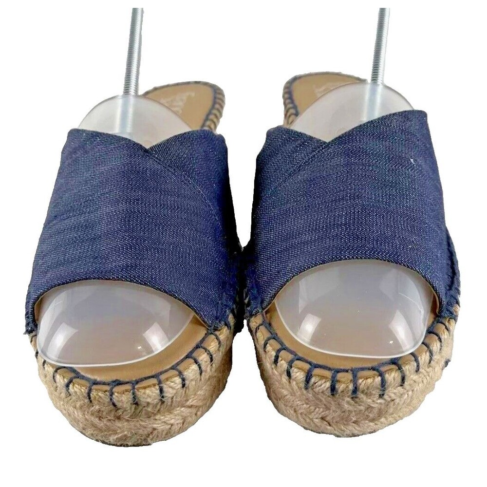 Franco Sarto L-Pinot Espadrille Women Size 10 Wedge Sandal Slide Navy Blue Denim